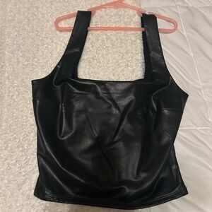 Express Black Faux Leather Square-Neck Tank